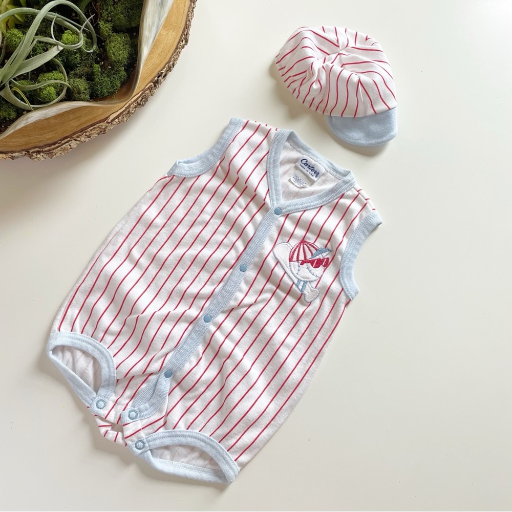 Vintage Carter’s Made in the USA Baseball Romper & Hat | 24m